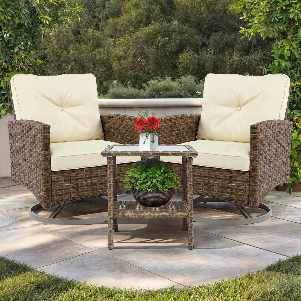 Chaise pivotante d'extérieur en osier Moasis, 3 pièces
