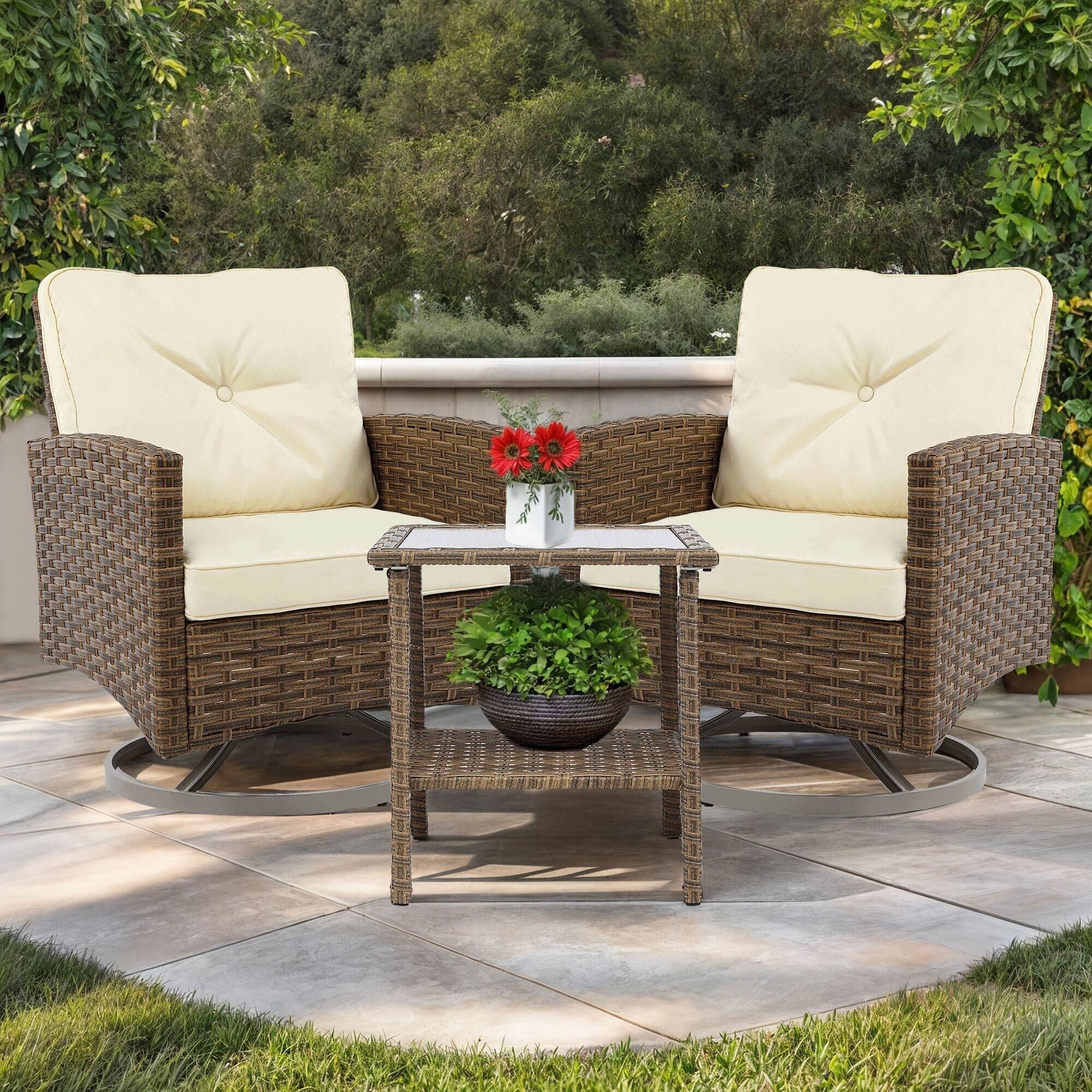 Chaise pivotante d'extérieur en osier Moasis, 3 pièces
