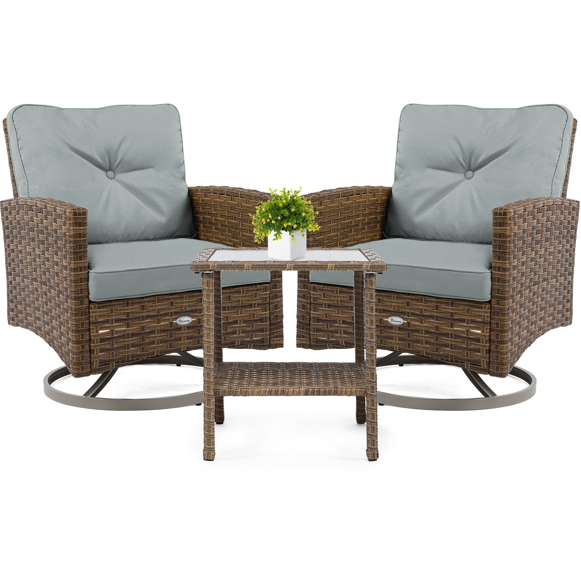 Chaise pivotante d'extérieur en osier Moasis, 3 pièces