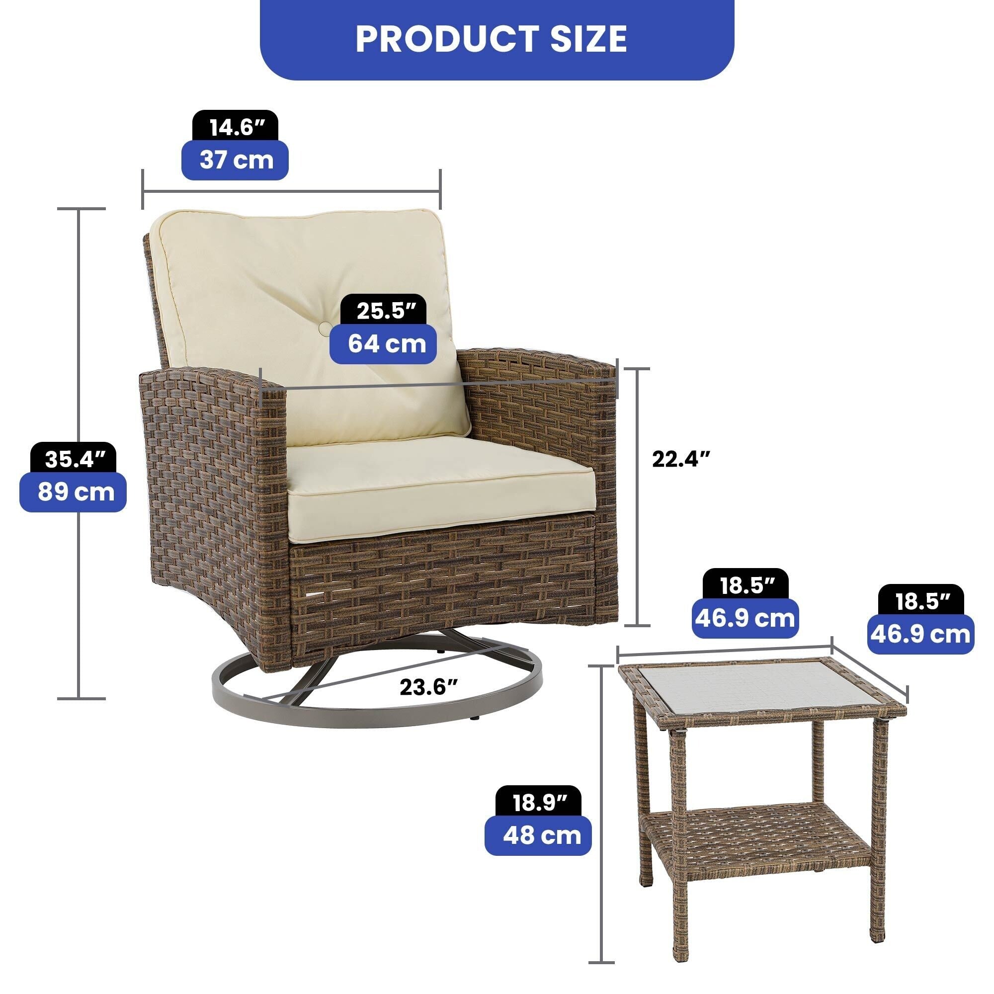 Chaise pivotante d'extérieur en osier Moasis, 3 pièces