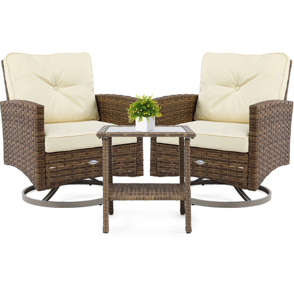 Chaise pivotante d'extérieur en osier Moasis, 3 pièces