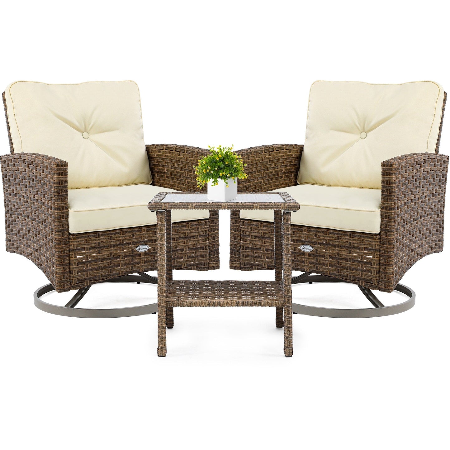 Chaise pivotante d'extérieur en osier Moasis, 3 pièces