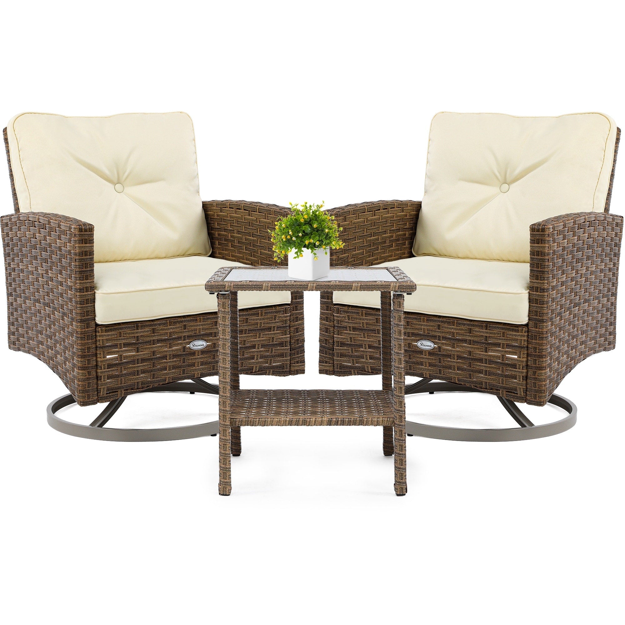 Chaise pivotante d'extérieur en osier Moasis, 3 pièces