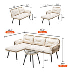 Ensemble de meubles de jardin en osier 3 pièces Moasis, canapé sectionnel en rotin en forme de L amovible avec coussins - 70,5 L x 48,4 l x 32,7 H