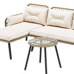 Ensemble de meubles de jardin en osier 3 pièces Moasis, canapé sectionnel en rotin en forme de L amovible avec coussins - 70,5 L x 48,4 l x 32,7 H