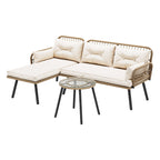 Ensemble de meubles de jardin en osier 3 pièces Moasis, canapé sectionnel en rotin en forme de L amovible avec coussins - 70,5 L x 48,4 l x 32,7 H