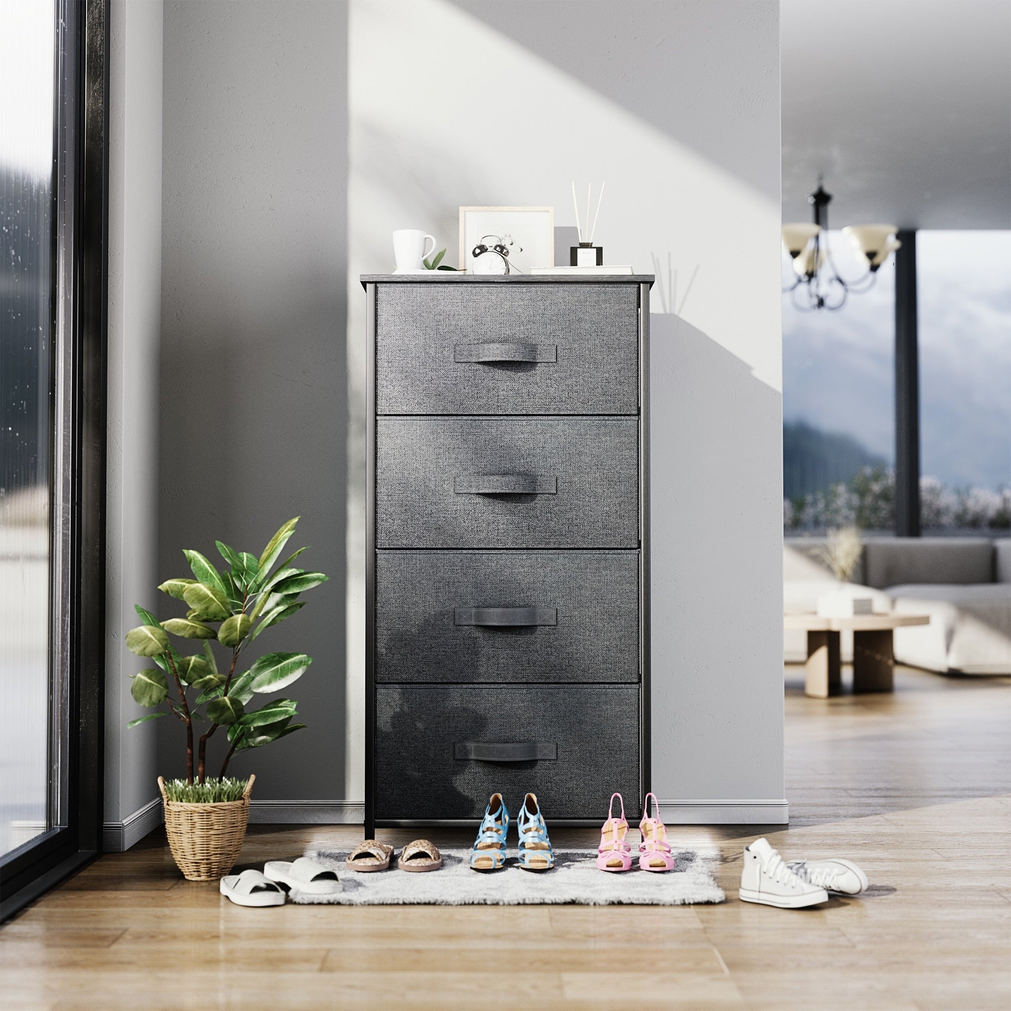 Commode moderne en tissu à 4/8/10 tiroirs avec plateau en bois