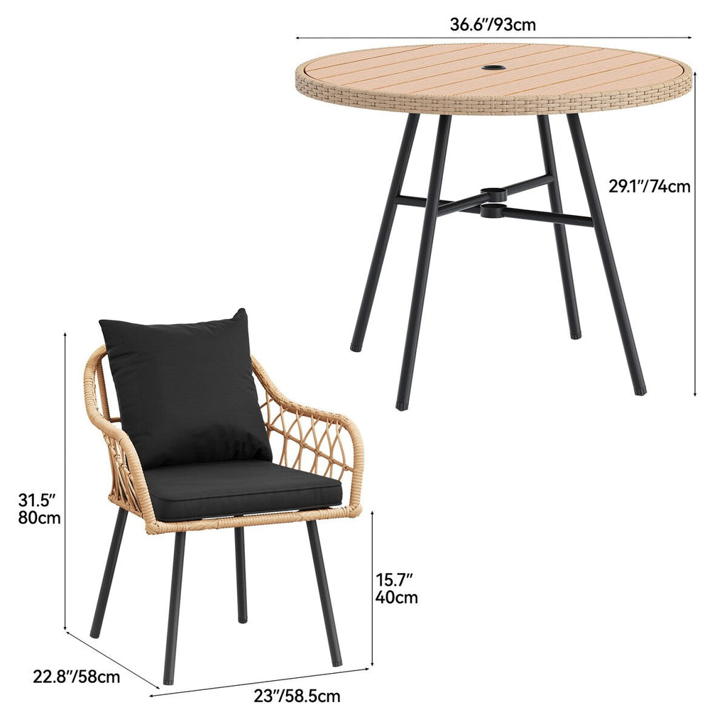 Ensemble bistrot de patio Moasis pour 4 personnes, ensemble de table à manger en osier