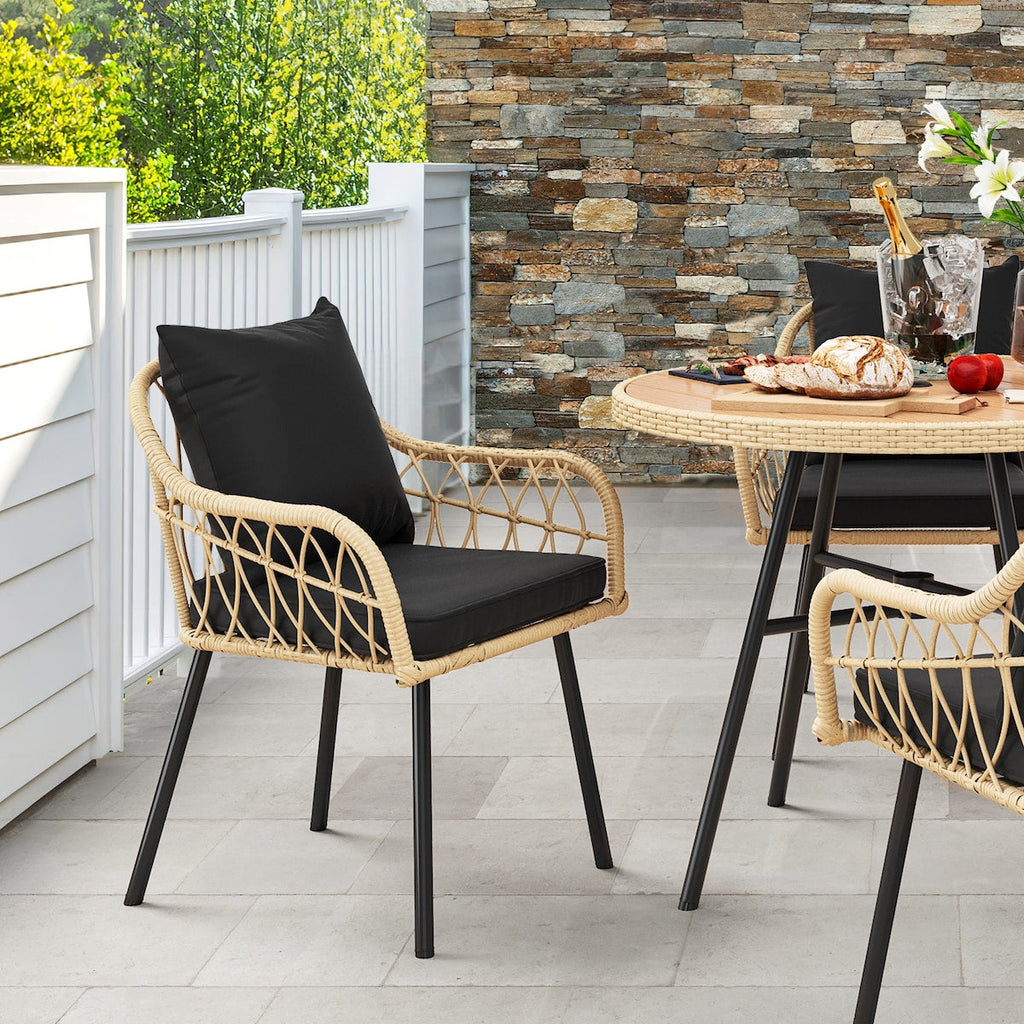 Ensemble bistrot de patio Moasis pour 4 personnes, ensemble de table à manger en osier