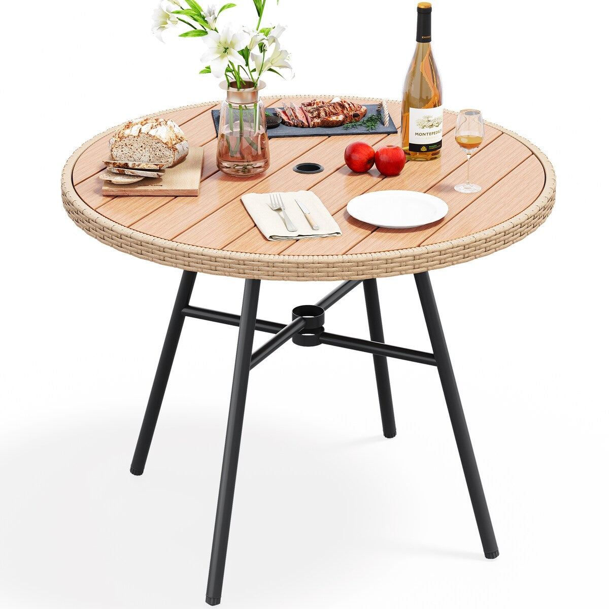 Ensemble bistrot de patio Moasis pour 4 personnes, ensemble de table à manger en osier