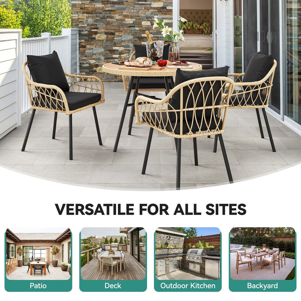 Ensemble bistrot de patio Moasis pour 4 personnes, ensemble de table à manger en osier