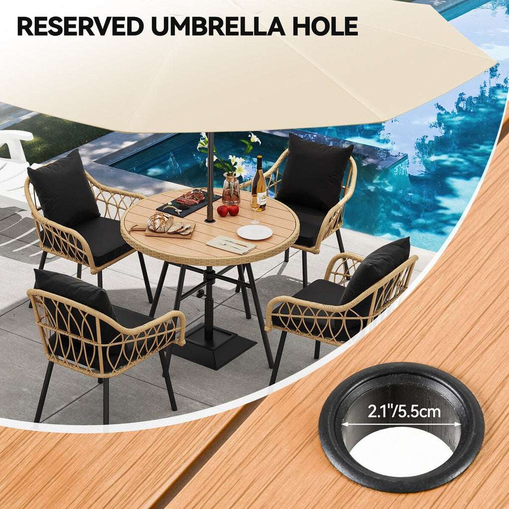 Ensemble bistrot de patio Moasis pour 4 personnes, ensemble de table à manger en osier