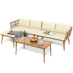 Ensemble de conversation pour patio extérieur Moasis 4 pièces, canapé sectionnel en osier en forme de L avec coussins et table d'appoint