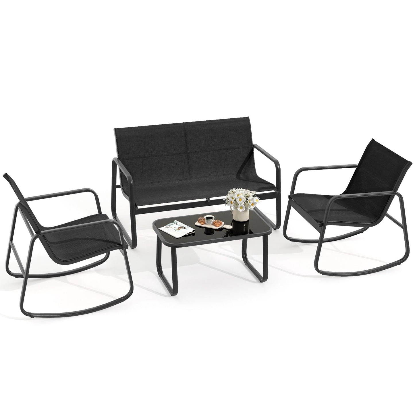 Ensemble de conversation extérieur 4 pièces Moasis Textline avec table en verre