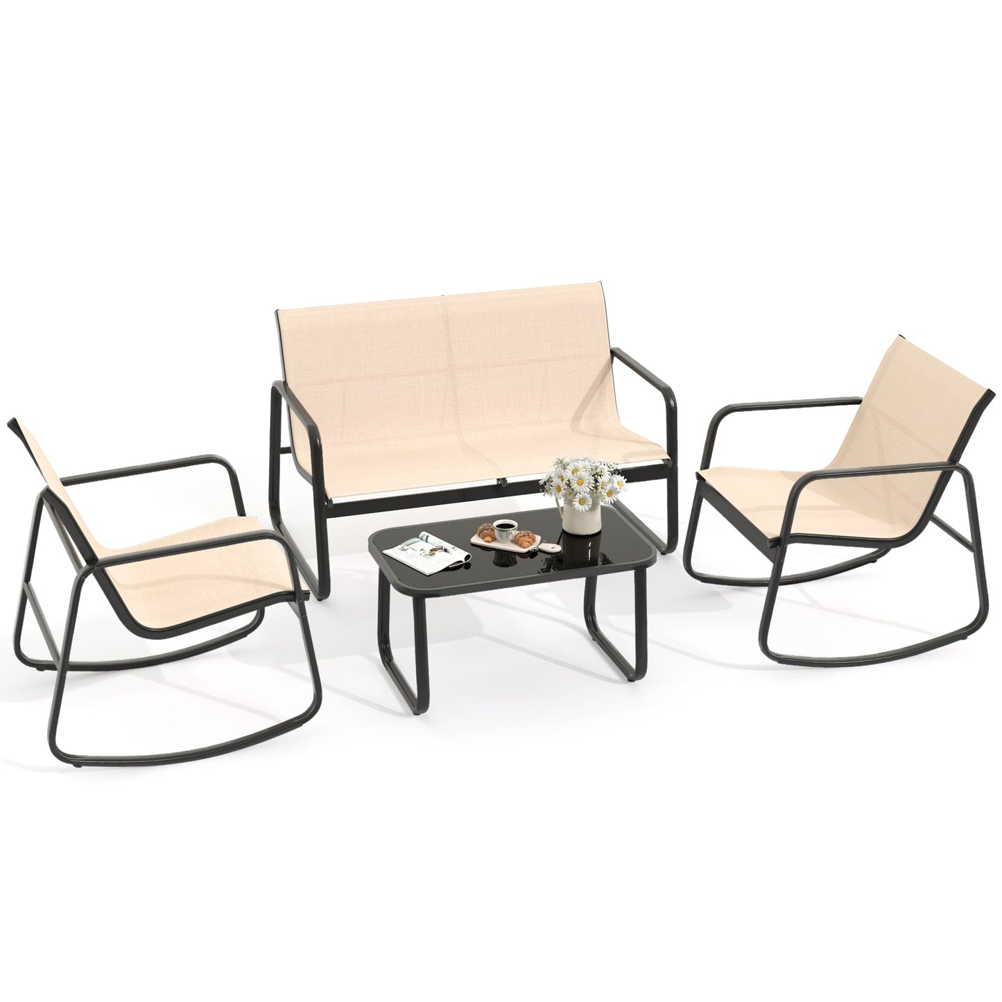 Ensemble de conversation extérieur 4 pièces Moasis Textline avec table en verre
