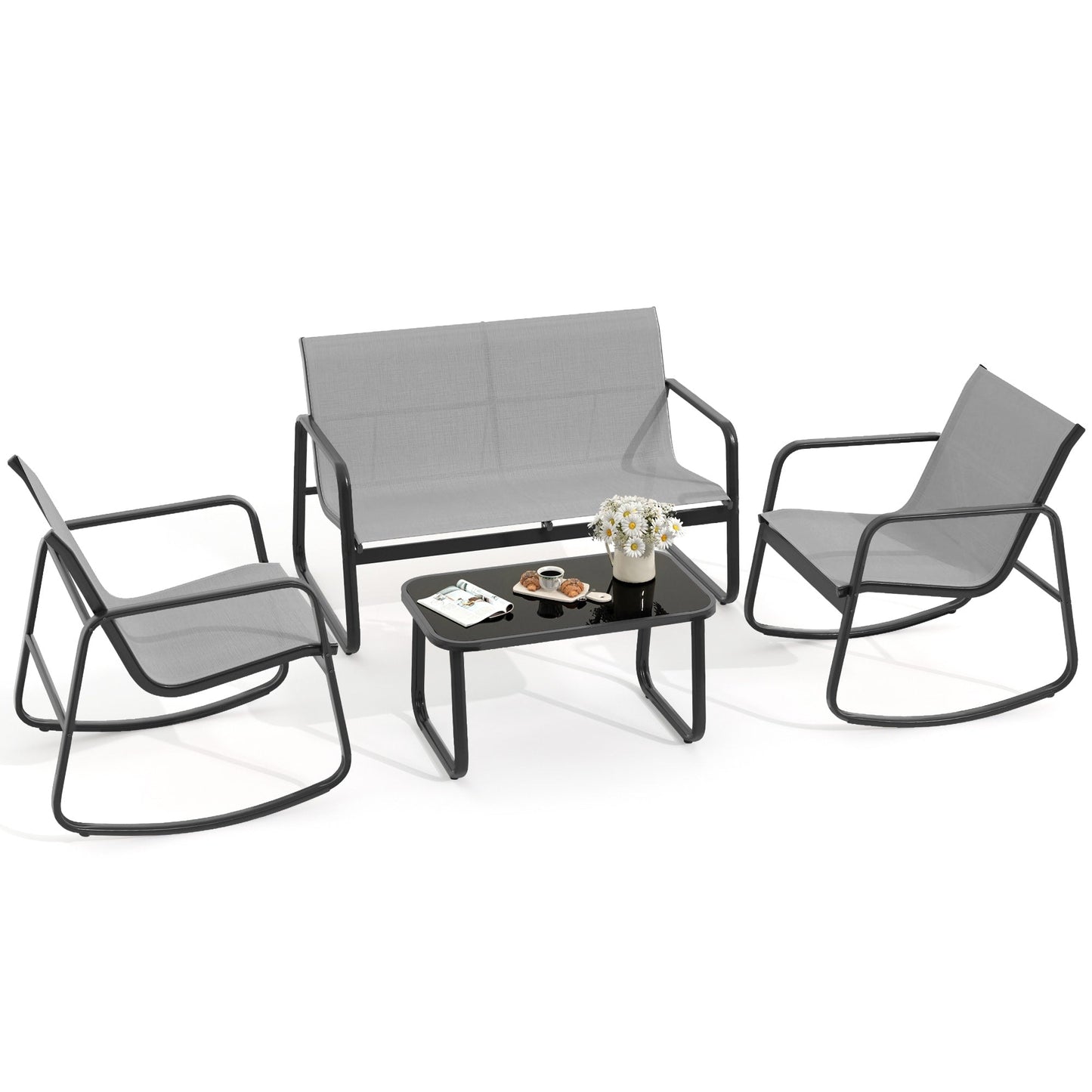 Ensemble de conversation extérieur 4 pièces Moasis Textline avec table en verre