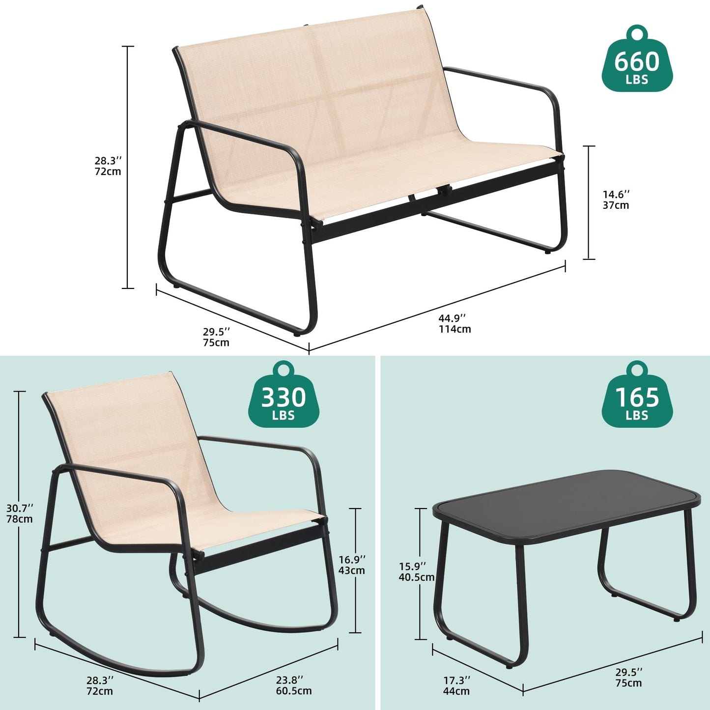 Ensemble de conversation extérieur 4 pièces Moasis Textline avec table en verre