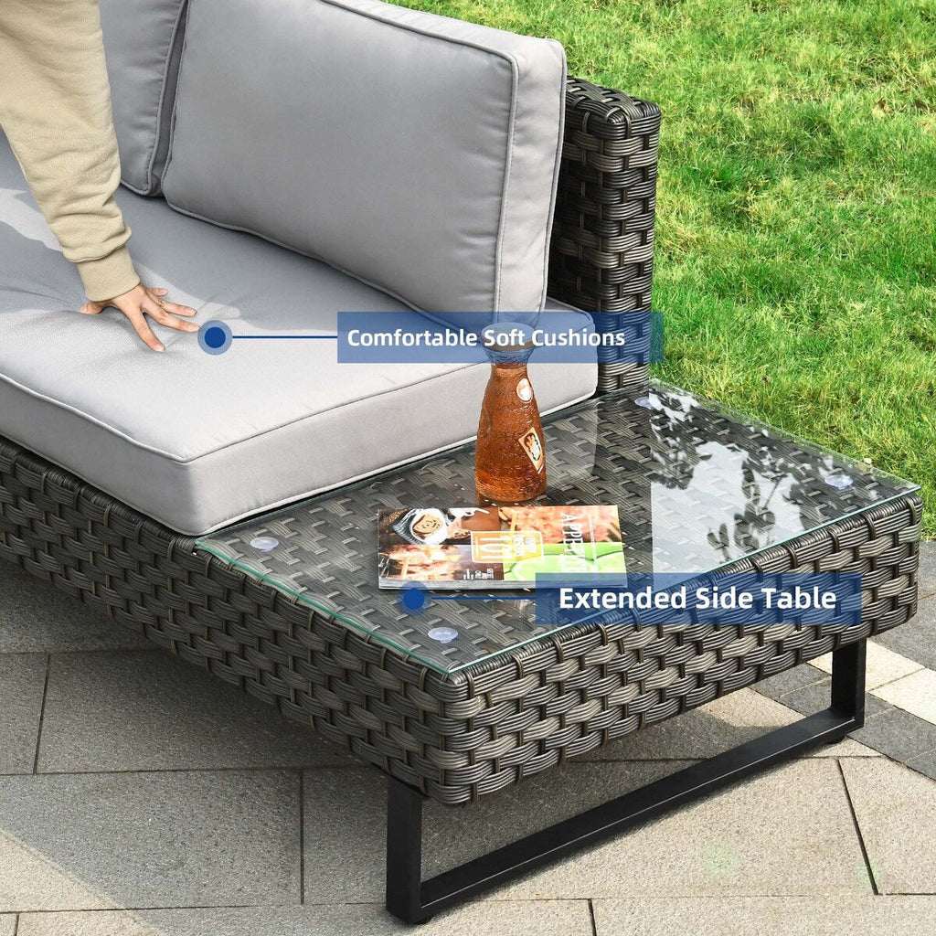Ensemble de salon de jardin Moasis 4 pièces en rotin synthétique avec canapé sectionnel en L, table basse et coussins