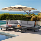 Ensemble de salon de jardin Moasis 4 pièces en rotin synthétique avec canapé sectionnel en L, table basse et coussins