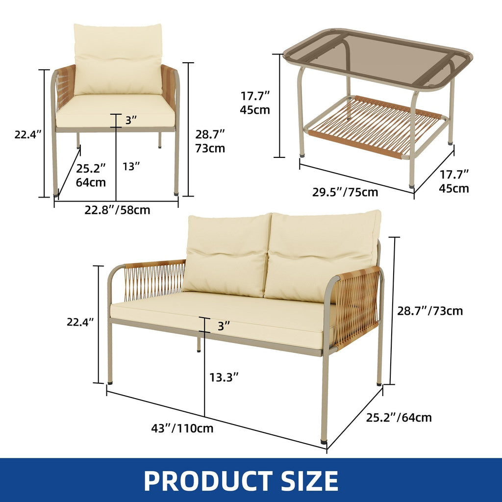 Ensemble de salon de jardin en rotin 4 pièces Moasis avec coussin beige et table basse