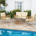 Ensemble de salon de jardin en rotin 4 pièces Moasis avec coussin beige et table basse