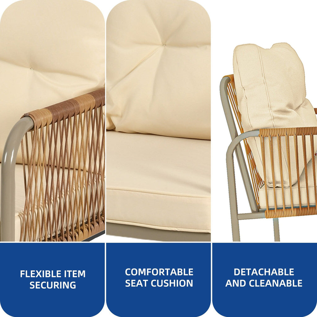 Ensemble de salon de jardin en rotin 4 pièces Moasis avec coussin beige et table basse