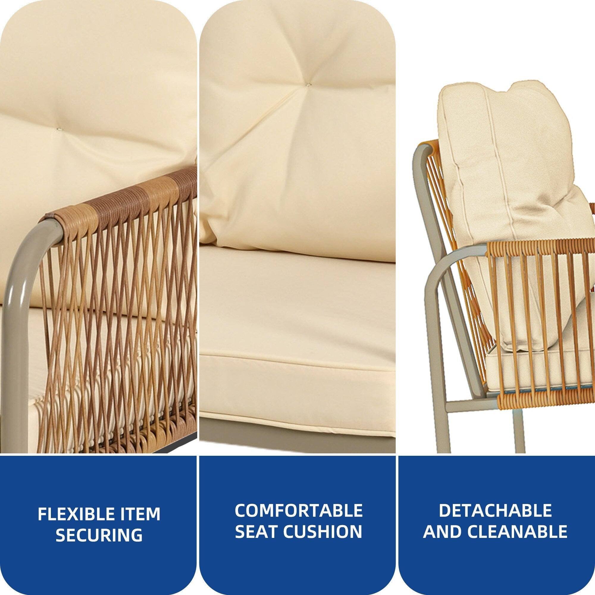 Ensemble de salon de jardin en rotin 4 pièces Moasis avec coussin beige et table basse