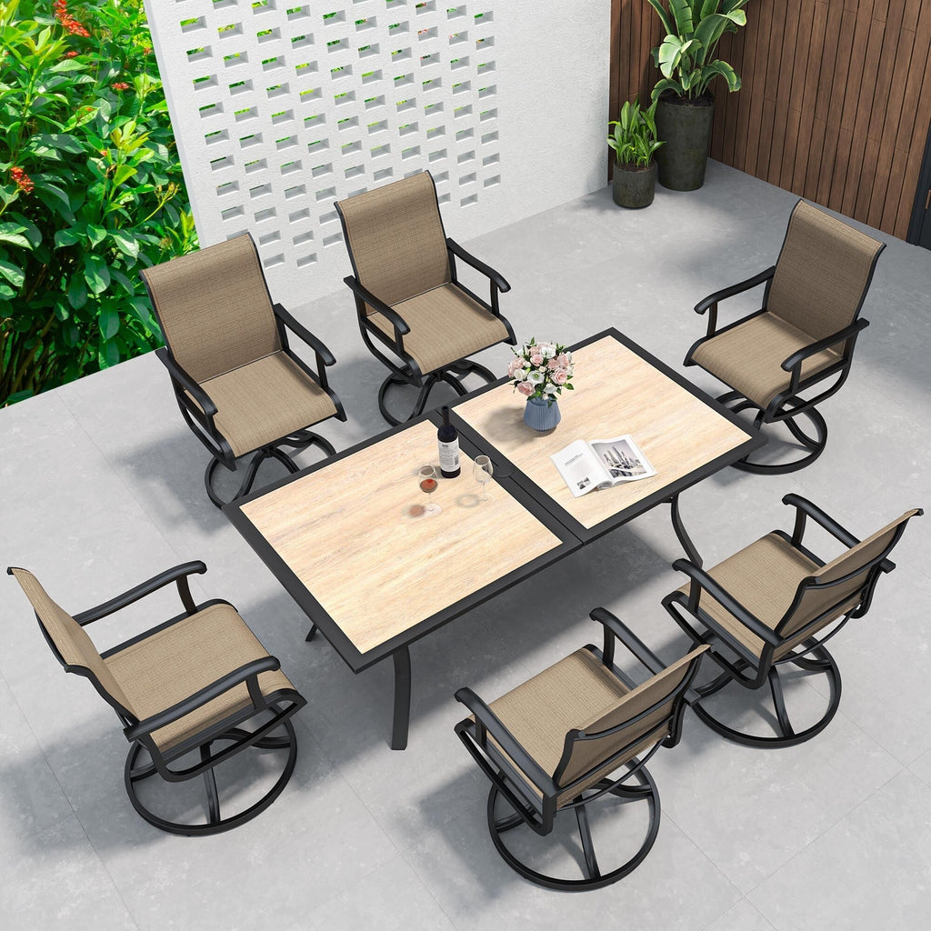 Ensembles de salle à manger d'extérieur 5/7/9 pièces avec chaises pivotantes en textilène 28 W et table