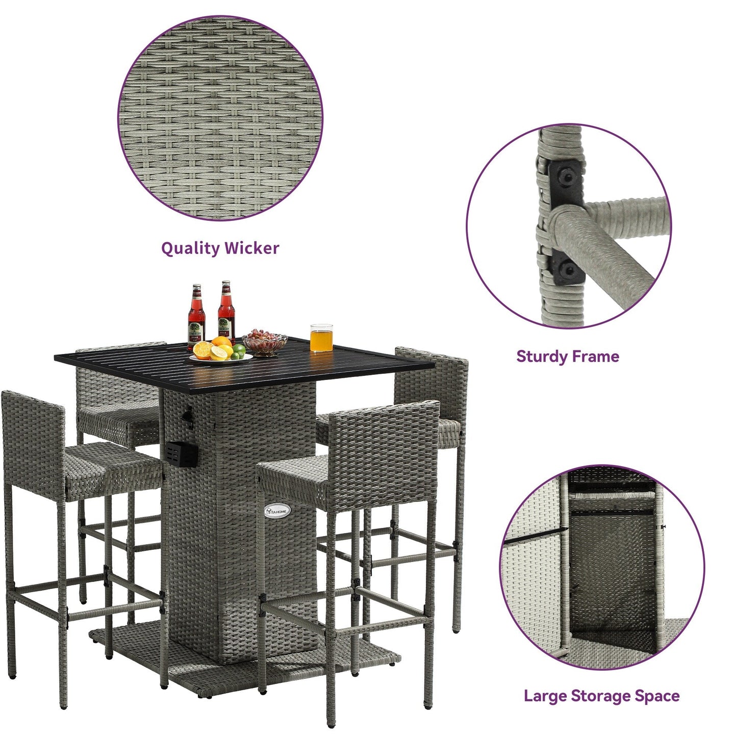 Ensemble de bar en osier 5 pièces pour mobilier d'extérieur Moasis - 5 pièces