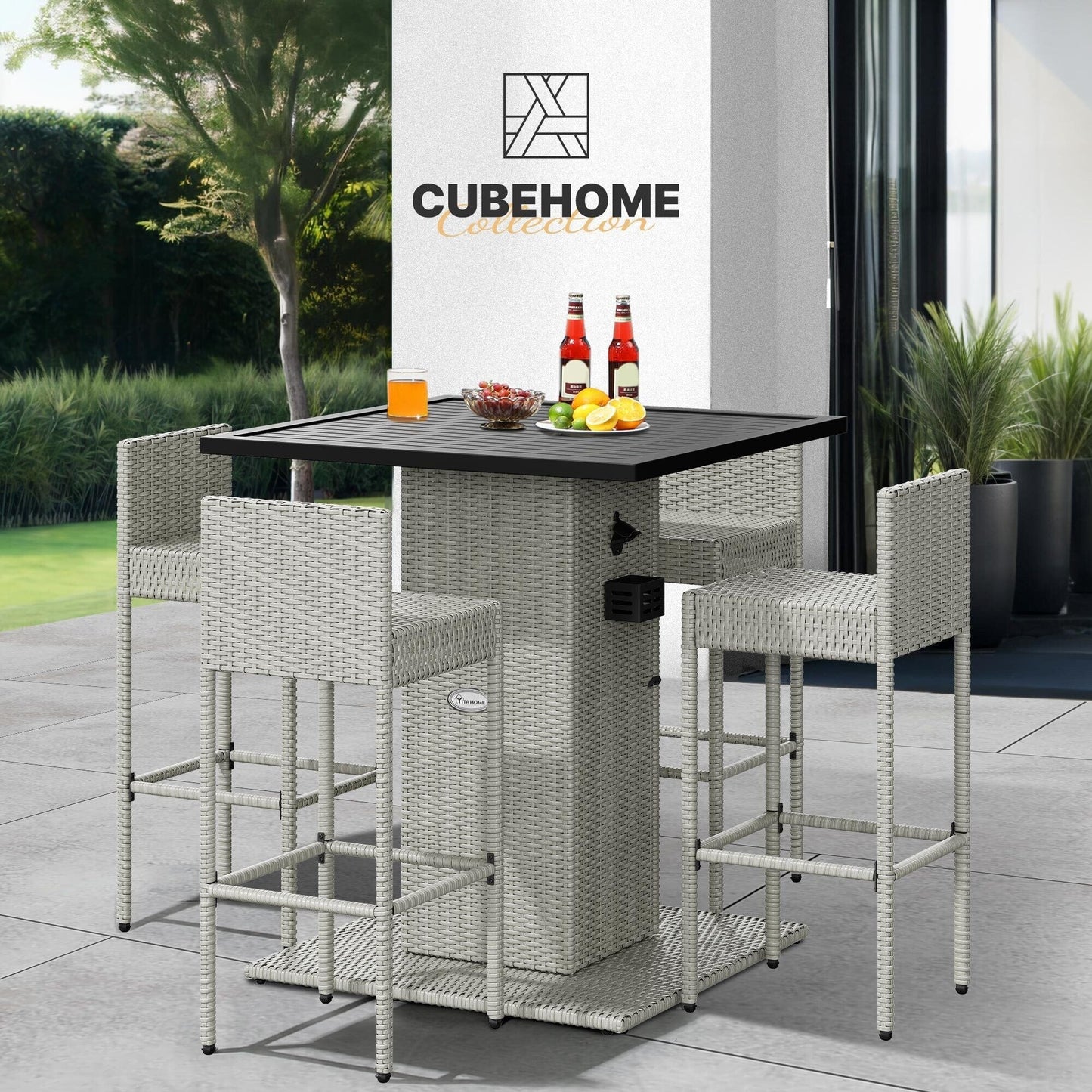 Ensemble de bar en osier 5 pièces pour mobilier d'extérieur Moasis - 5 pièces