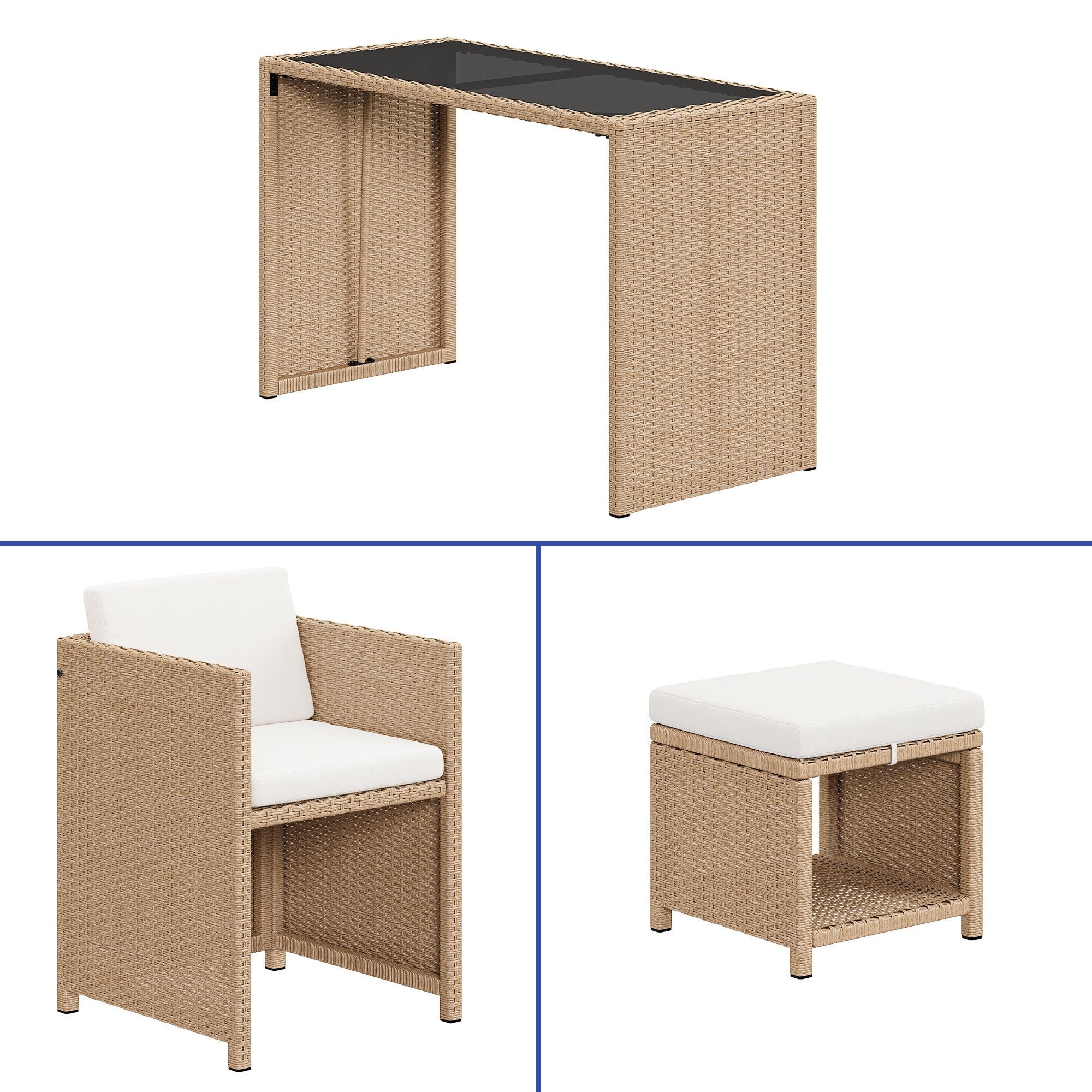 Ensemble de bar en osier 5 pièces pour mobilier d'extérieur Moasis - 5 pièces