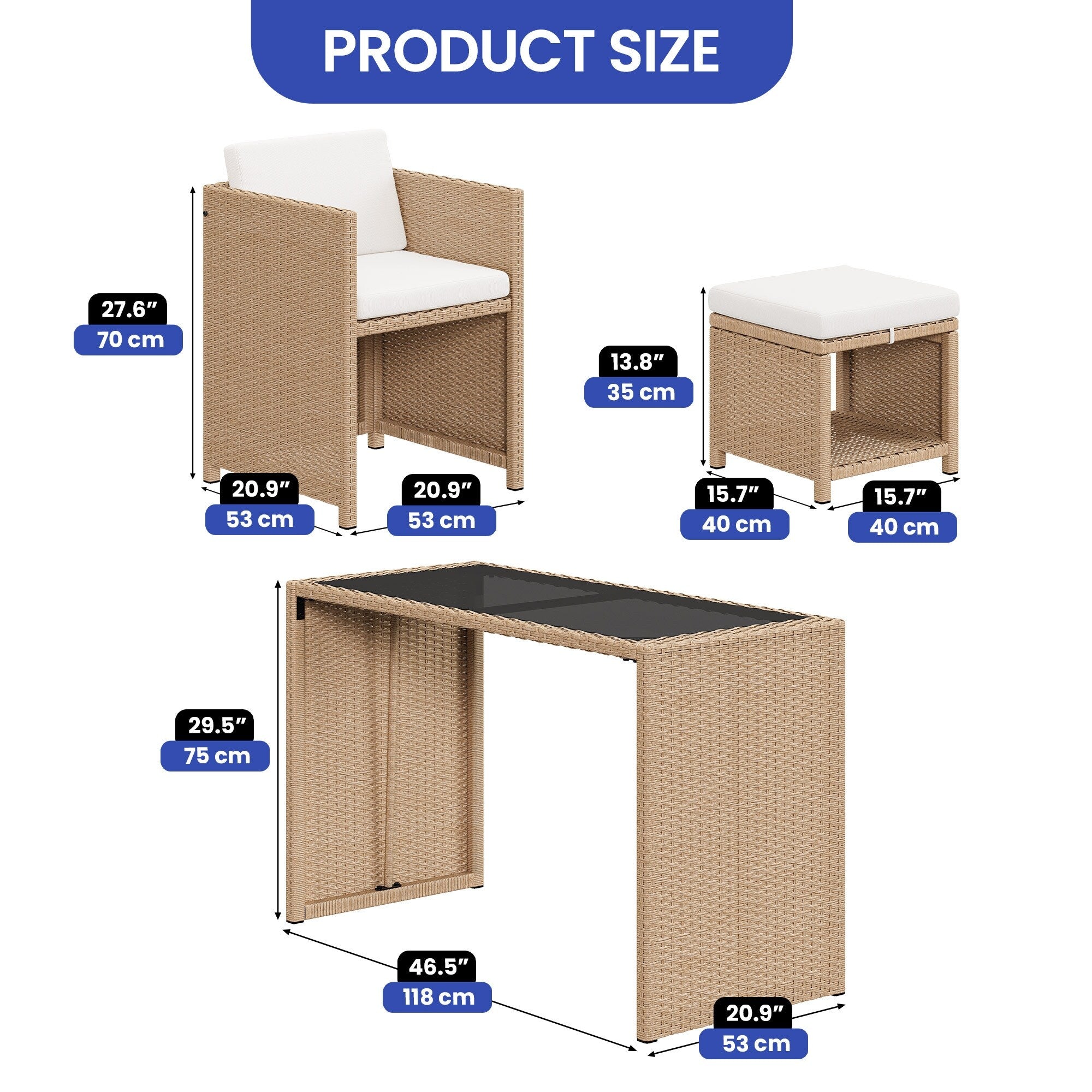 Ensemble de bar en osier 5 pièces pour mobilier d'extérieur Moasis - 5 pièces