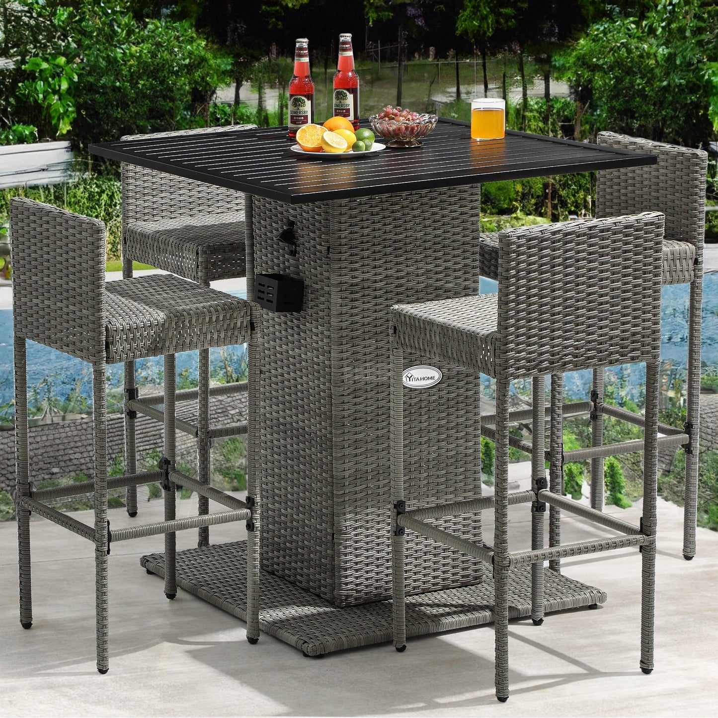 Ensemble de bar en osier 5 pièces pour mobilier d'extérieur Moasis - 5 pièces
