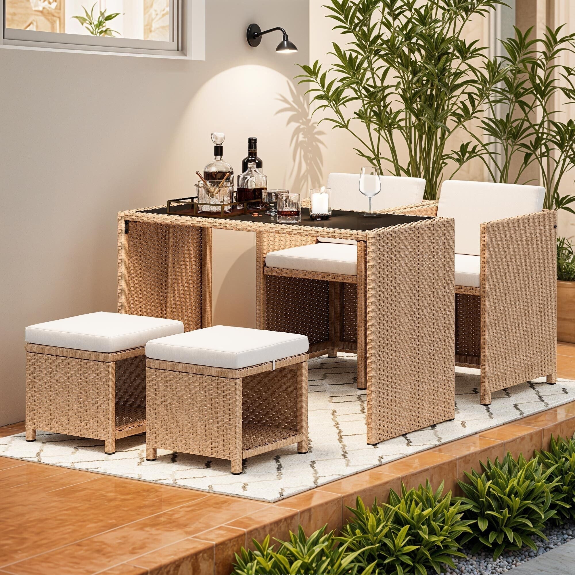 Ensemble de bar en osier 5 pièces pour mobilier d'extérieur Moasis - 5 pièces