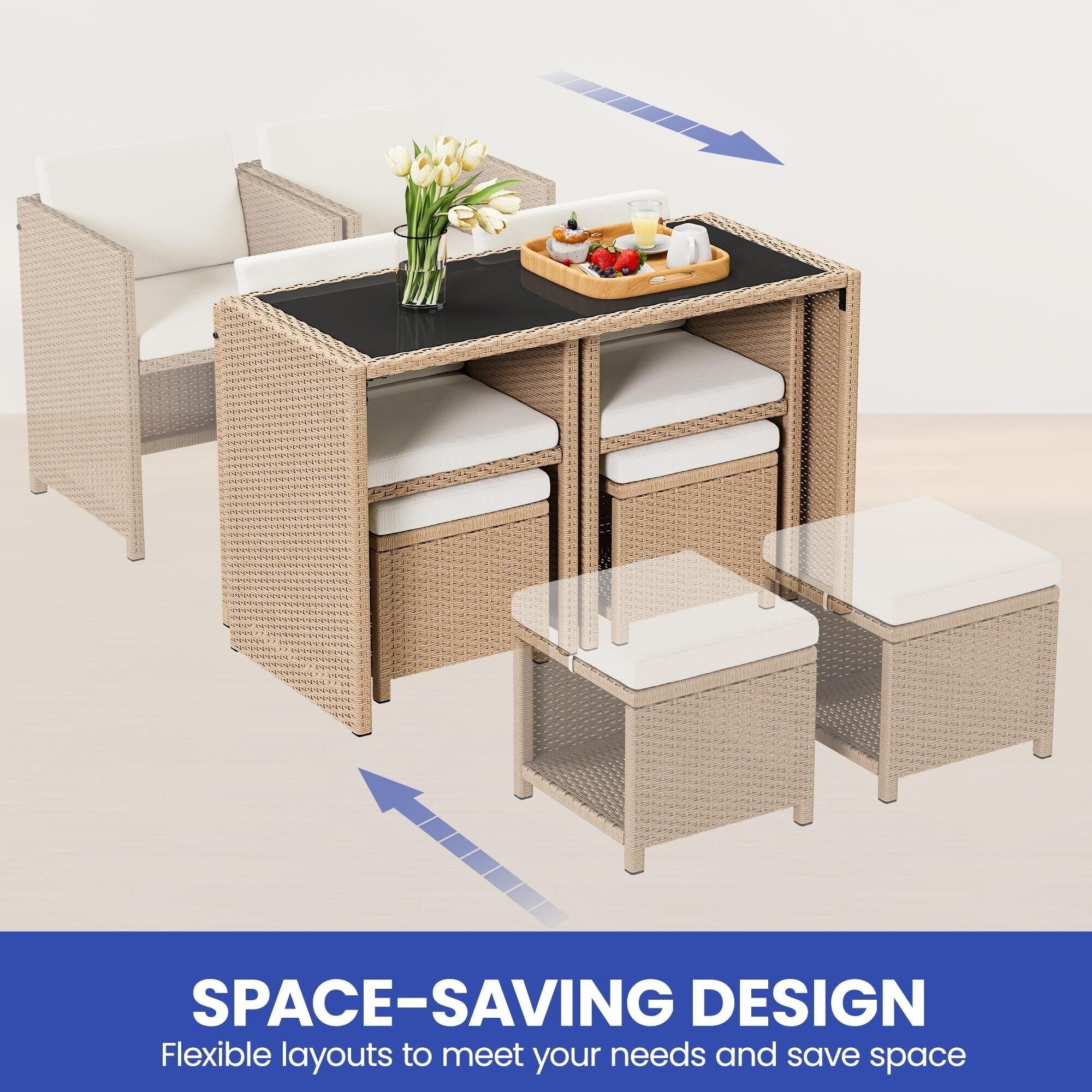 Ensemble de bar en osier 5 pièces pour mobilier d'extérieur Moasis - 5 pièces