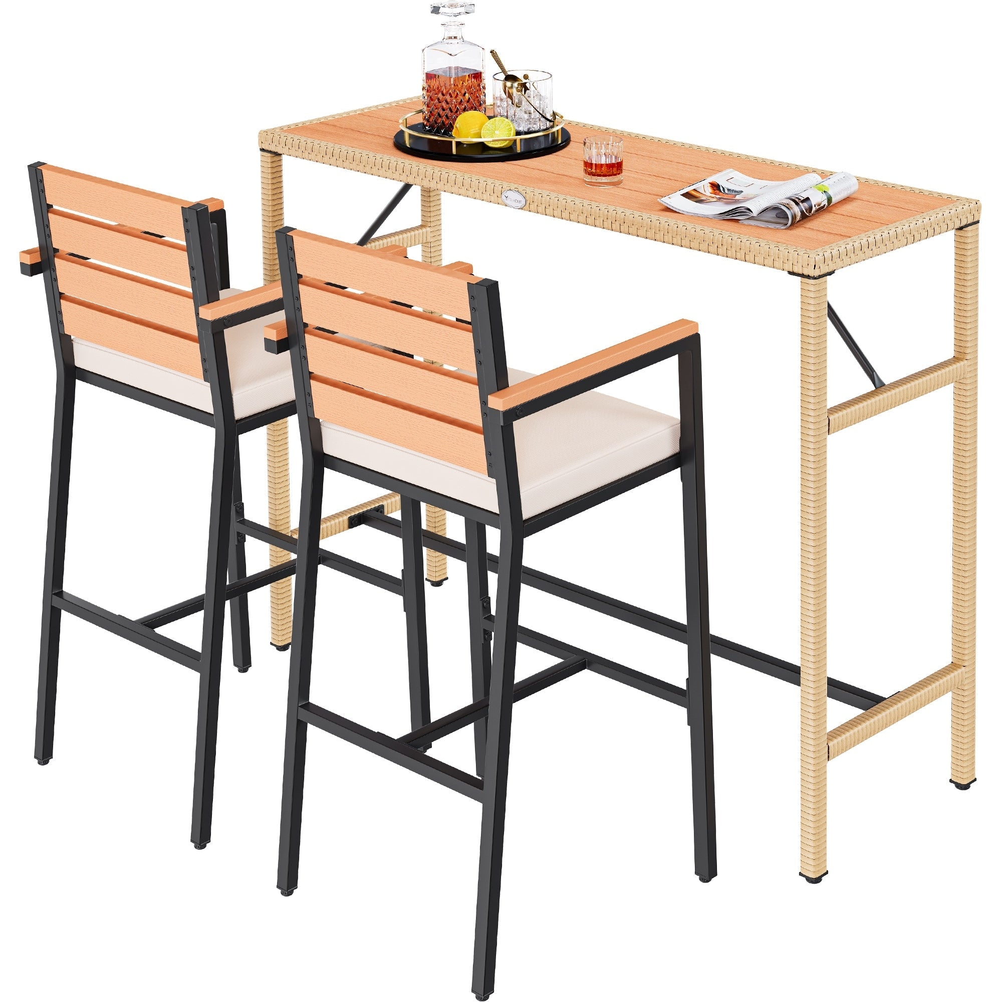 Ensemble de table de bar d'extérieur Moasis 5 pièces, ensemble de meubles de bistrot en osier pour patio extérieur