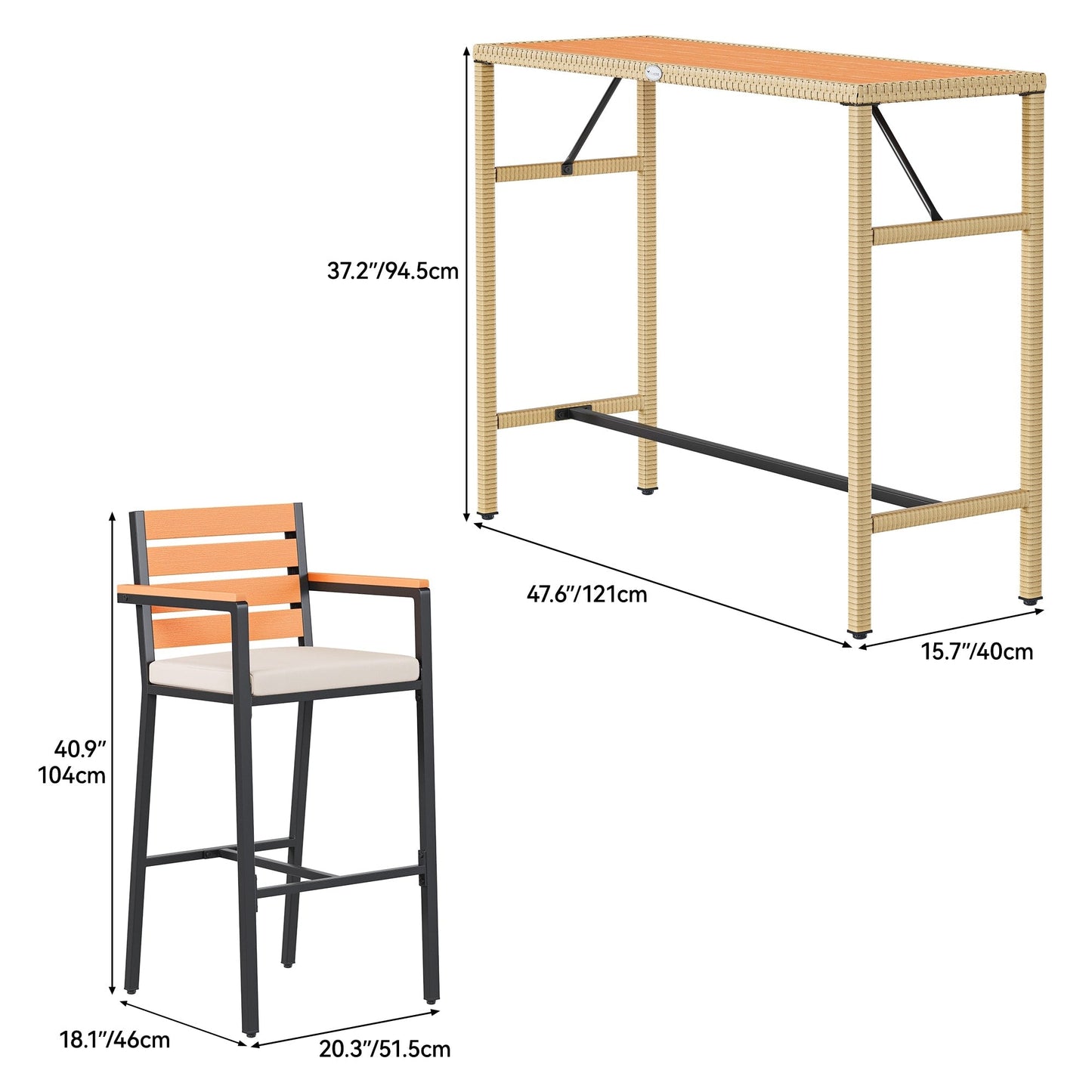 Ensemble de table de bar d'extérieur Moasis 5 pièces, ensemble de meubles de bistrot en osier pour patio extérieur