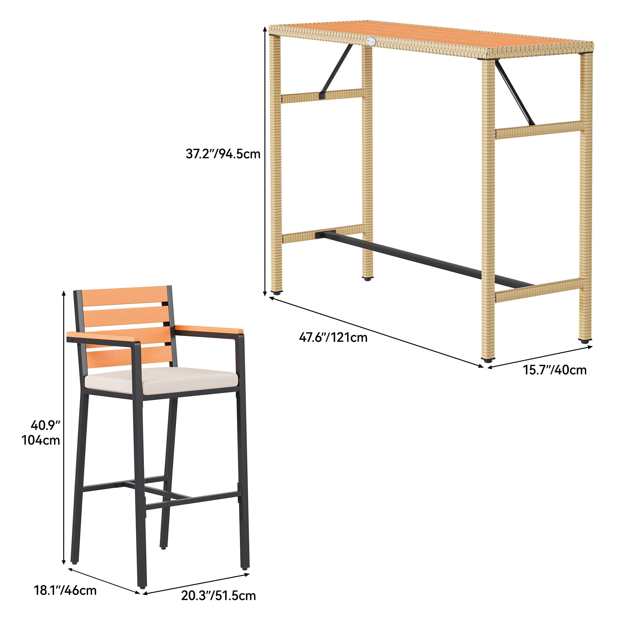 Ensemble de table de bar d'extérieur Moasis 5 pièces, ensemble de meubles de bistrot en osier pour patio extérieur