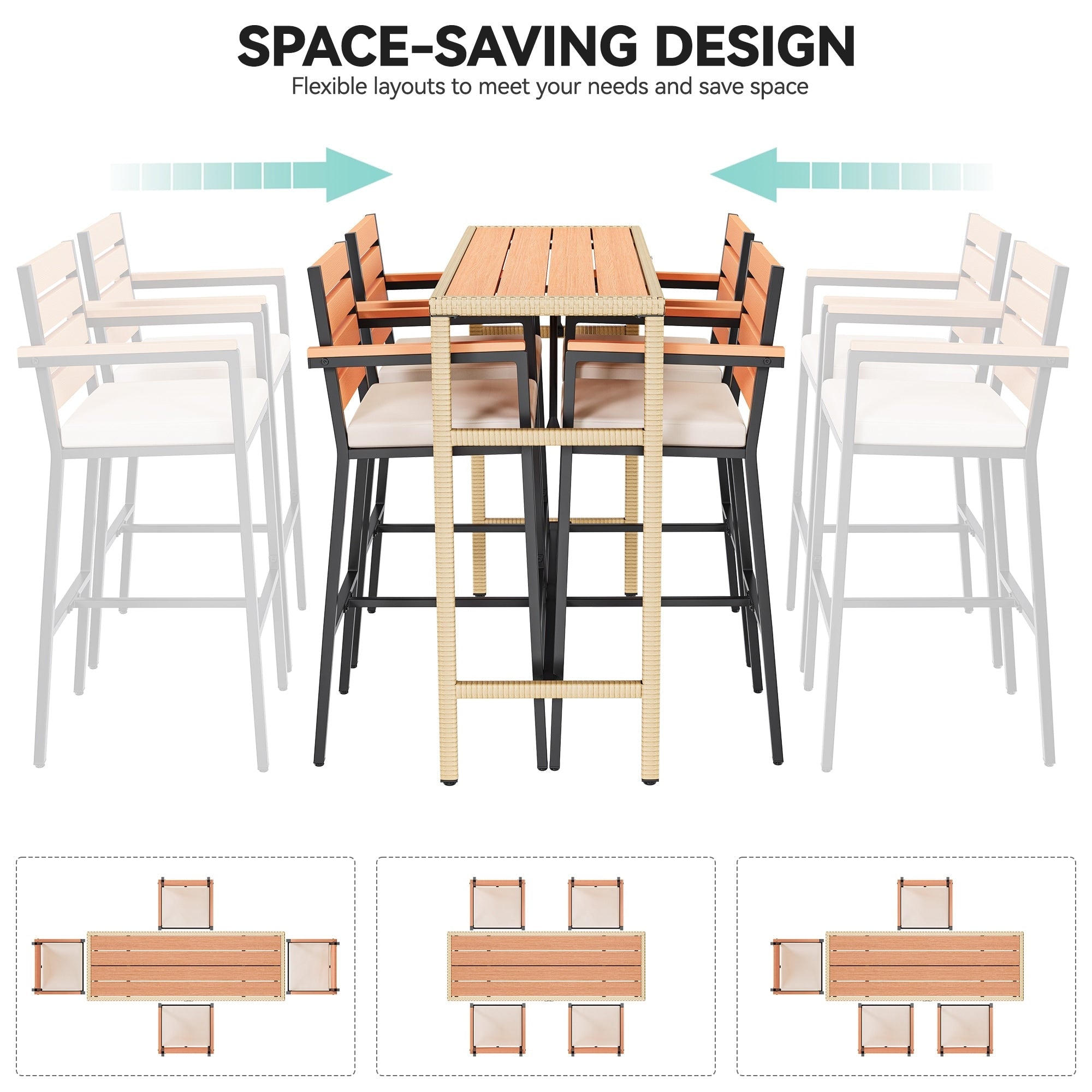 Ensemble de table de bar d'extérieur Moasis 5 pièces, ensemble de meubles de bistrot en osier pour patio extérieur