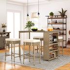 Ensemble de bar en rotin et osier Moasis 5 pièces, mobilier de salle à manger de patio avec porte-verres à vin et 4 tabourets de bar rembourrés