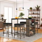 Ensemble de bar en rotin et osier Moasis 5 pièces, mobilier de salle à manger de patio avec porte-verres à vin et 4 tabourets de bar rembourrés