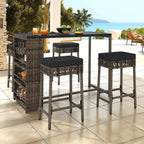 Ensemble de bar en rotin et osier Moasis 5 pièces, mobilier de salle à manger de patio avec porte-verres à vin et 4 tabourets de bar rembourrés