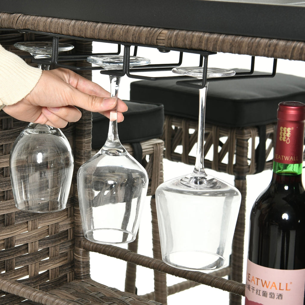 Ensemble de bar en rotin et osier Moasis 5 pièces, mobilier de salle à manger de patio avec porte-verres à vin et 4 tabourets de bar rembourrés