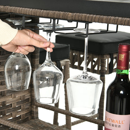 Ensemble de bar en rotin et osier Moasis 5 pièces, mobilier de salle à manger de patio avec porte-verres à vin et 4 tabourets de bar rembourrés
