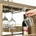 Ensemble de bar en rotin et osier Moasis 5 pièces, mobilier de salle à manger de patio avec porte-verres à vin et 4 tabourets de bar rembourrés