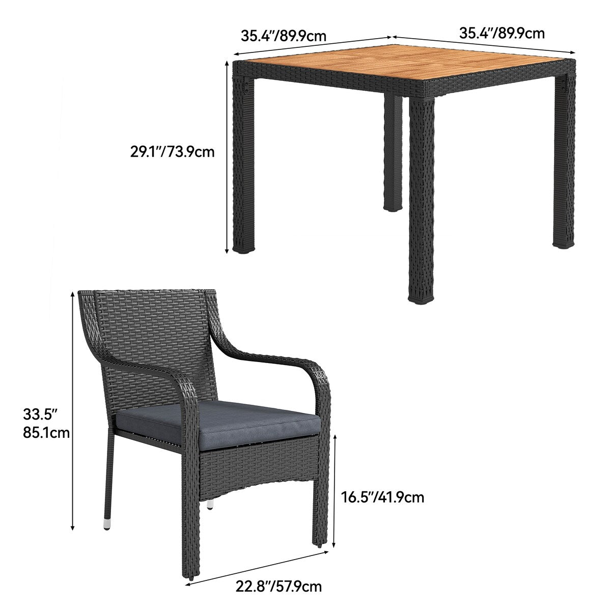 Ensemble de salle à manger carré 5 pièces Moasis pour patio