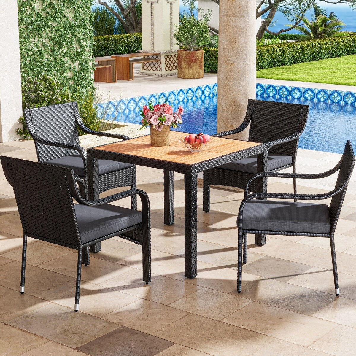 Ensemble de salle à manger carré 5 pièces Moasis pour patio
