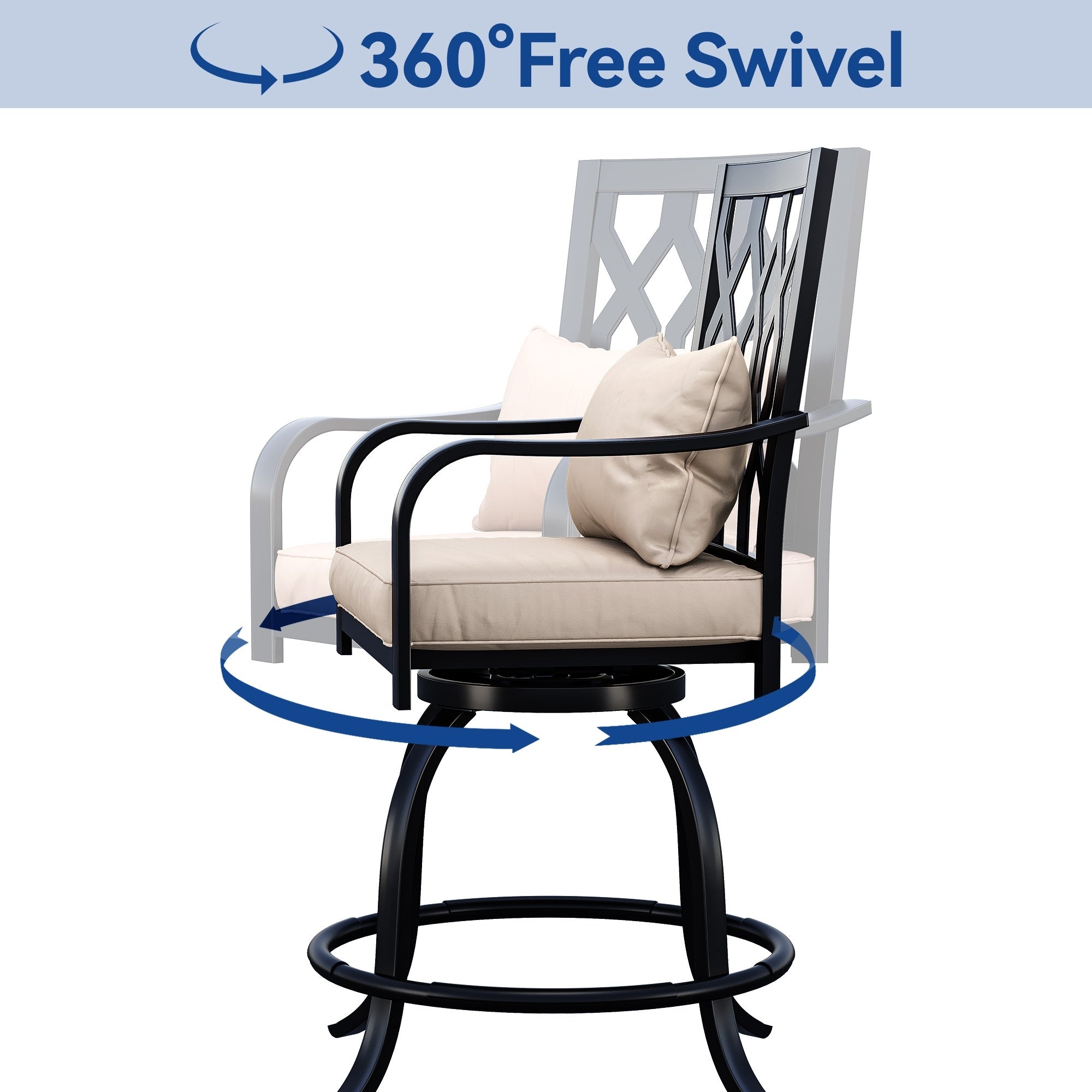 Ensemble de salle à manger d'extérieur pivotant avec chaises coussinées de 29 W et table de patio