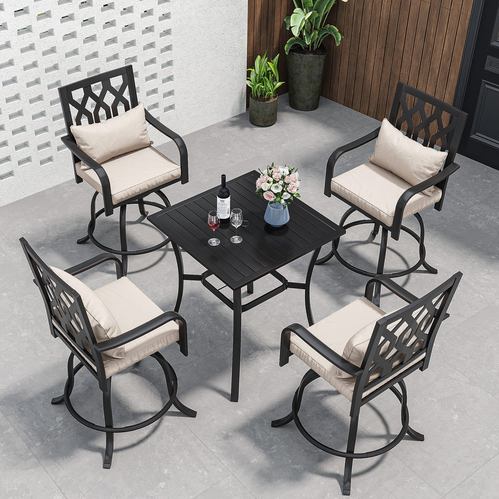 Ensemble de salle à manger d'extérieur pivotant avec chaises coussinées de 29 W et table de patio