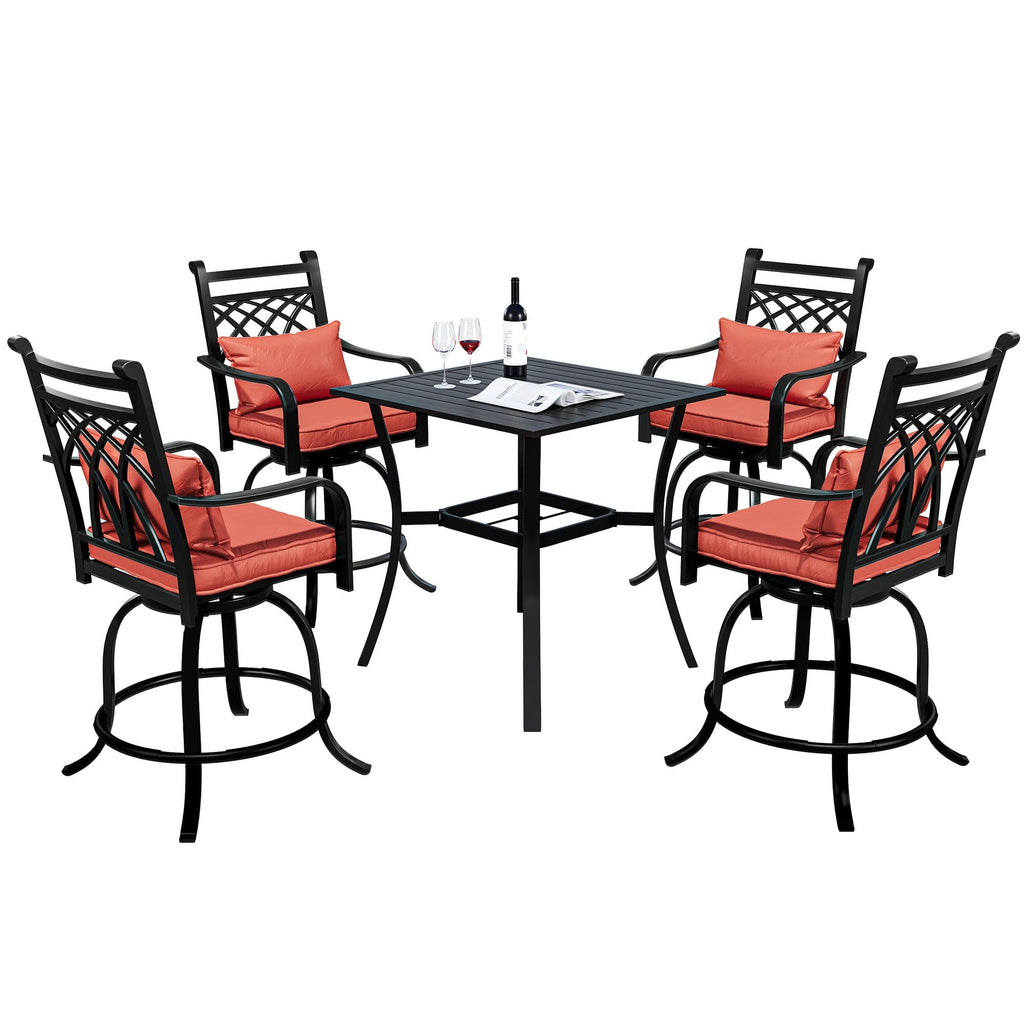 Ensemble de salle à manger d'extérieur pivotant avec chaises coussinées de 29 W et table de patio